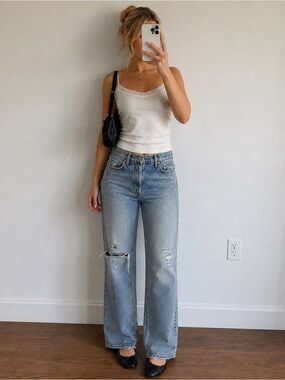AGOLDE 90s Pinch Waist Distressed Jeans High Rise Straight 27 Minimalist Classic